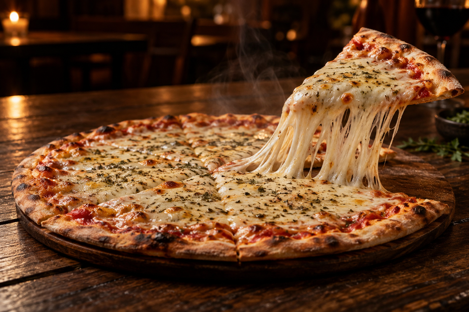 Pizza finita de mozzarella con queso derretido